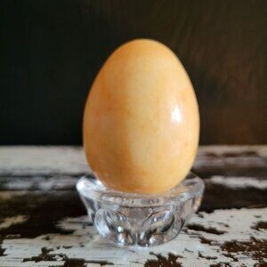 Vintage Genuine Orange Alabaster Hand-Carved Egg By Ducceschi Made In Italy